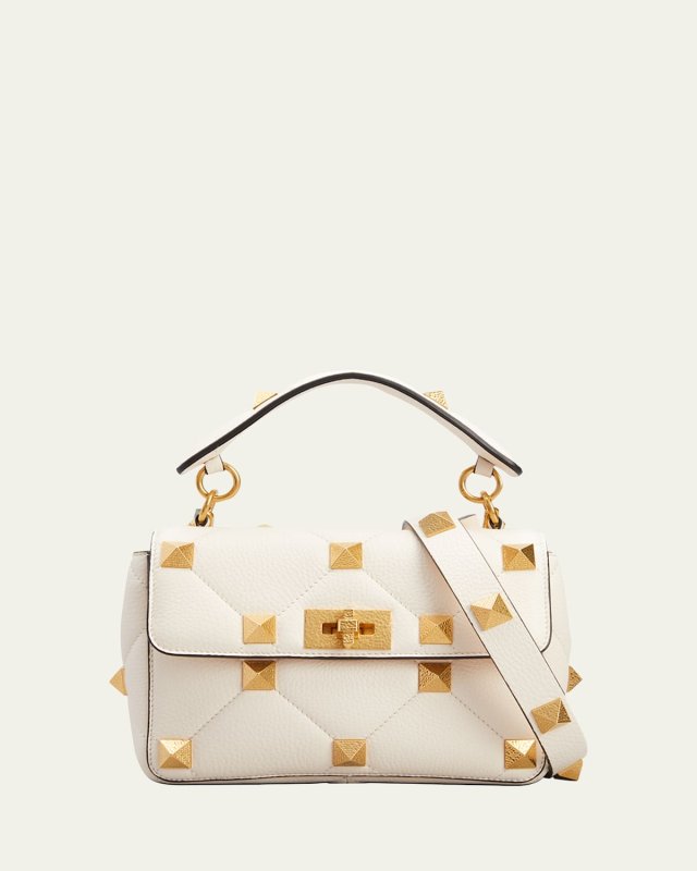 Roman Stud Grained Leather Medium Shoulder Bag